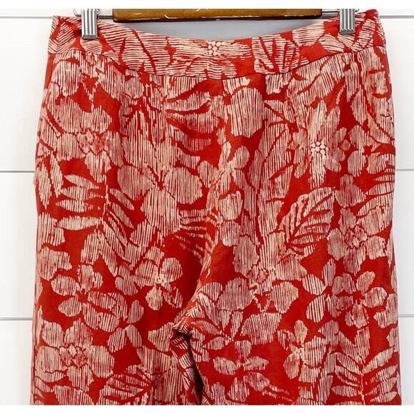 Jones Wear Womens 4 Linen Blend Wide Leg Pants Fall Floral Rusty Orange Boho - Picture 6 of 11